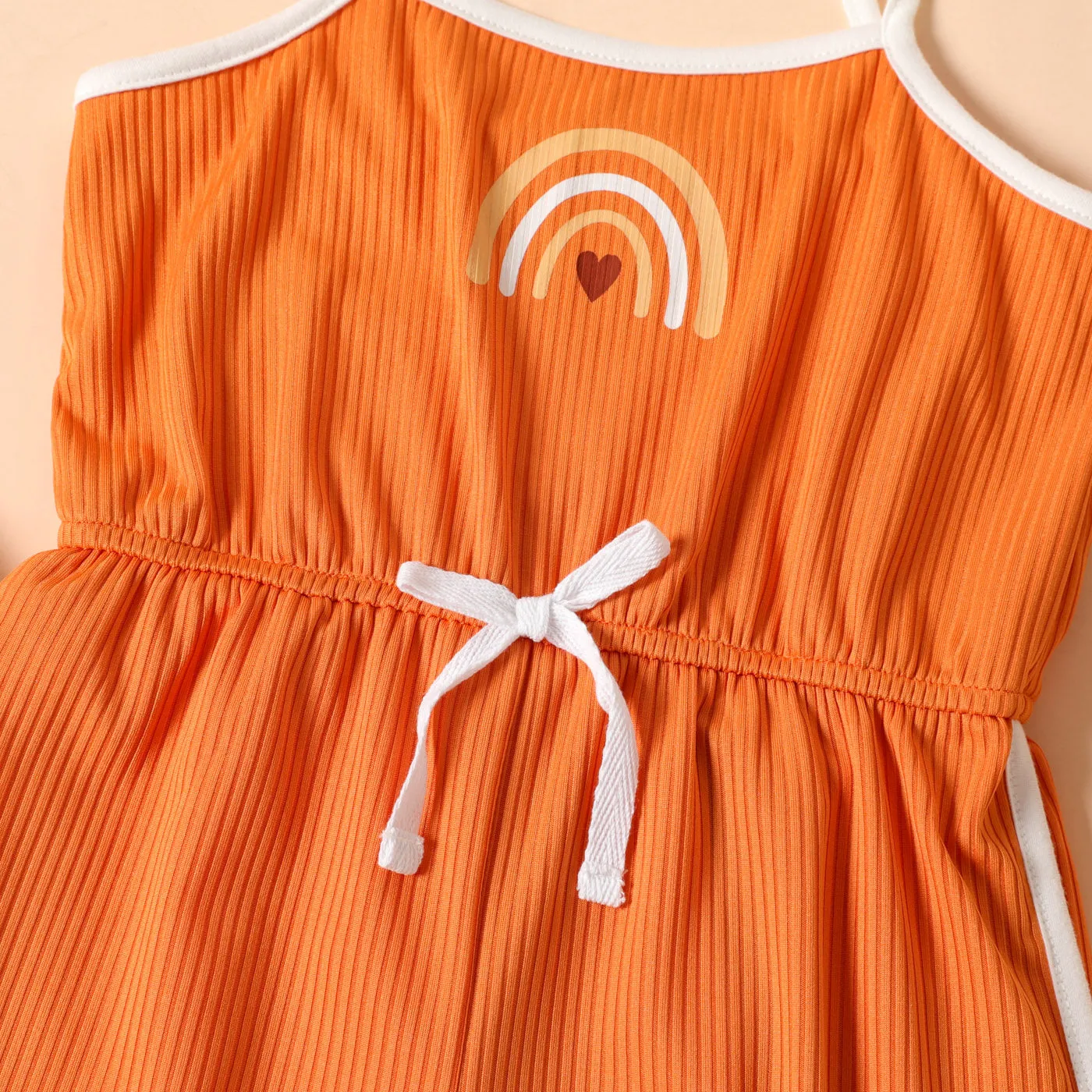 Toddler Girl Rainbow Print Bowknot Design Cami  Romper Jumpsuit Shorts