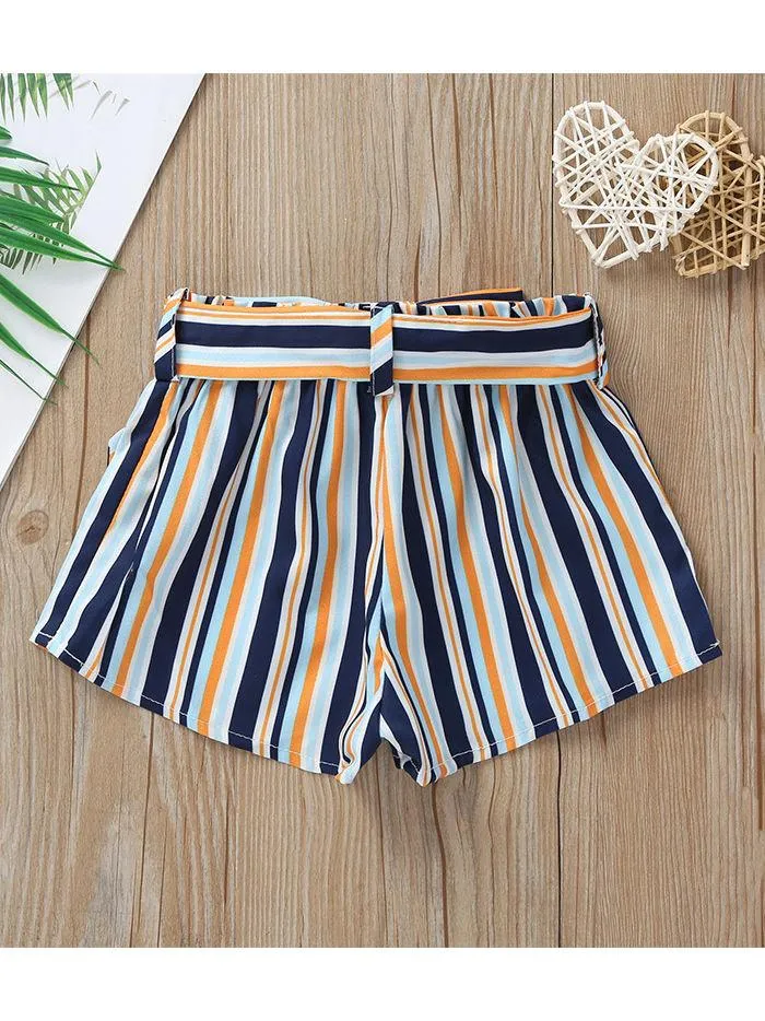 Trendy Baby Little Girl Color-blocking Stripe Shorts