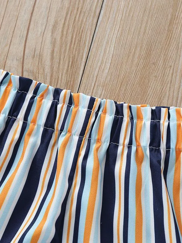 Trendy Baby Little Girl Color-blocking Stripe Shorts