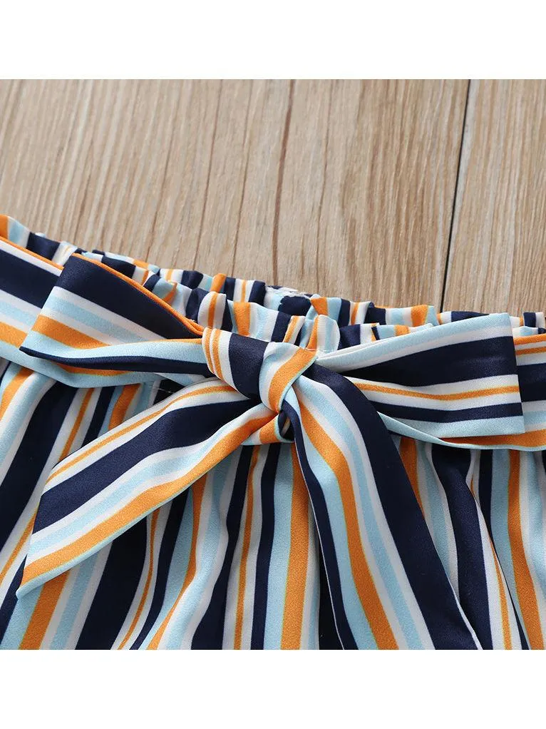Trendy Baby Little Girl Color-blocking Stripe Shorts