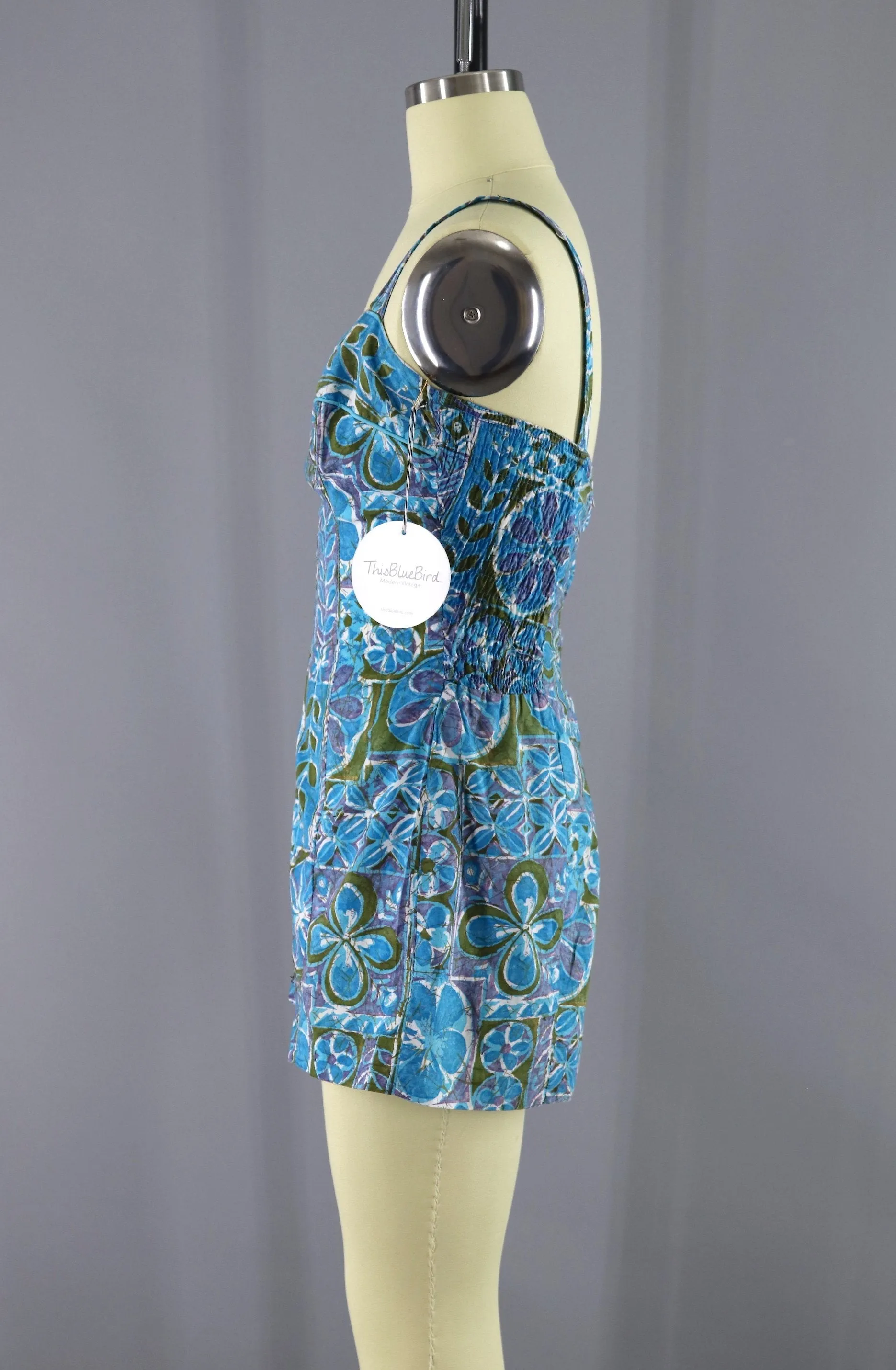 Vintage 1950s Cole Swim Suit / Blue Batik Cotton