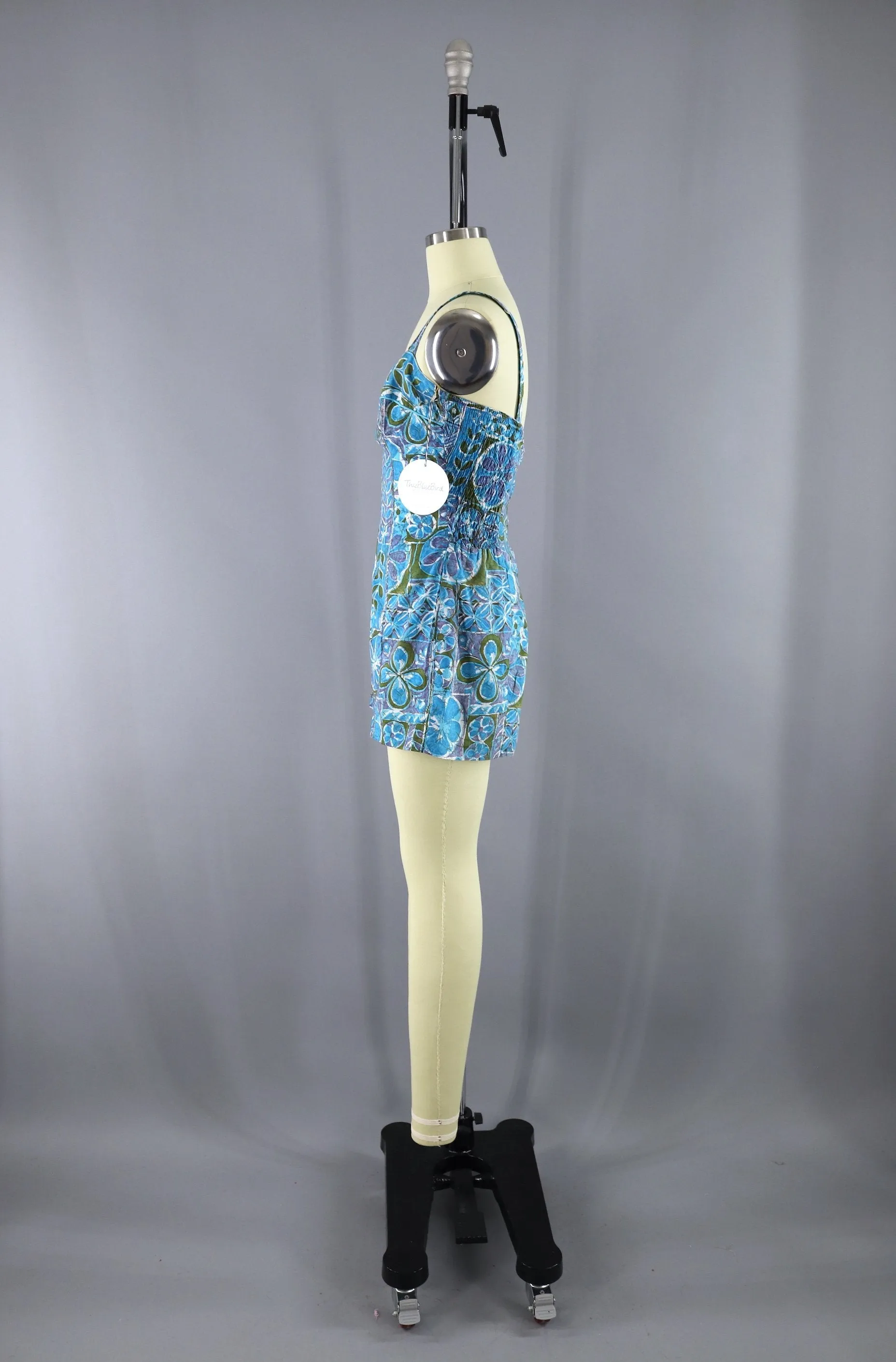 Vintage 1950s Cole Swim Suit / Blue Batik Cotton
