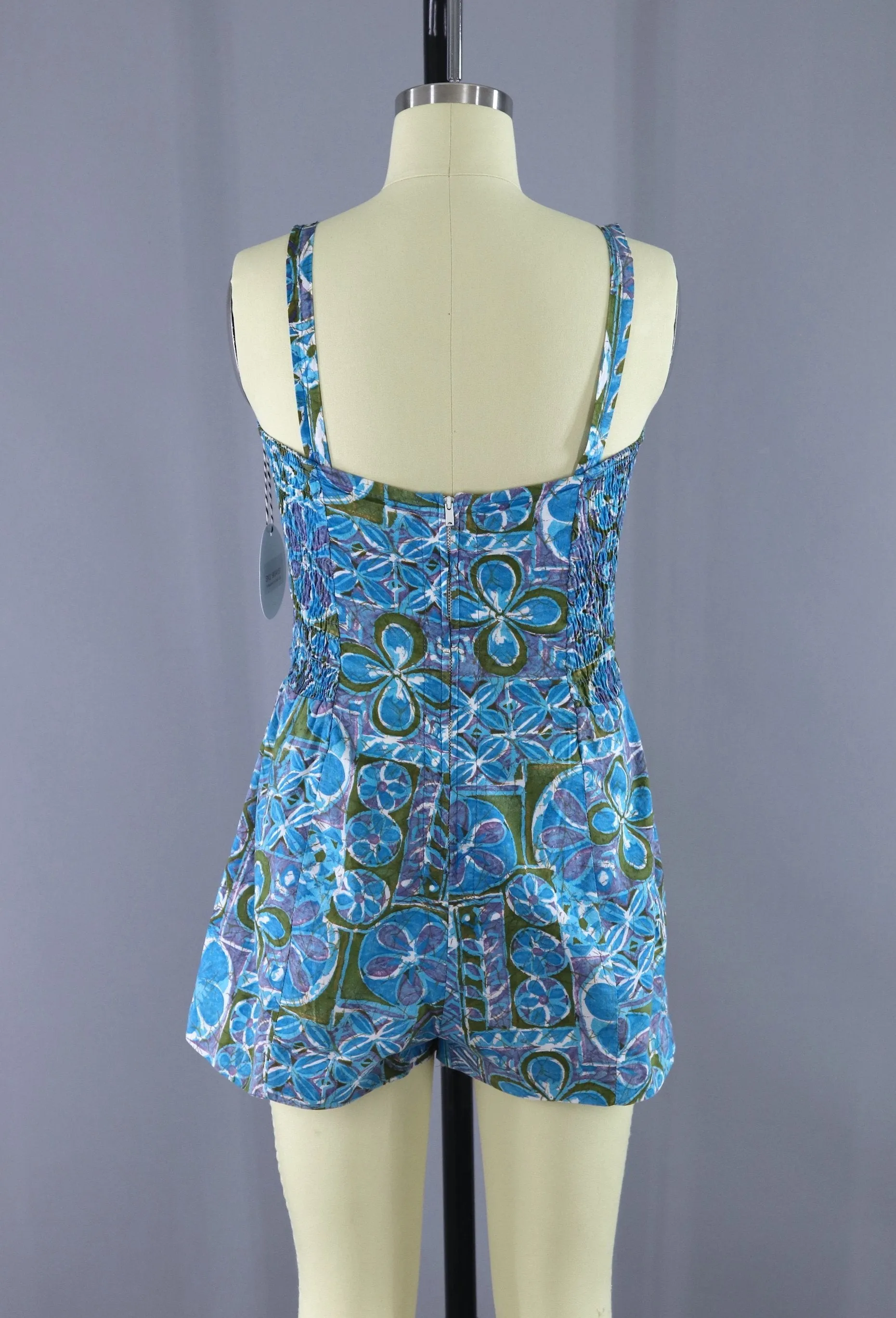 Vintage 1950s Cole Swim Suit / Blue Batik Cotton