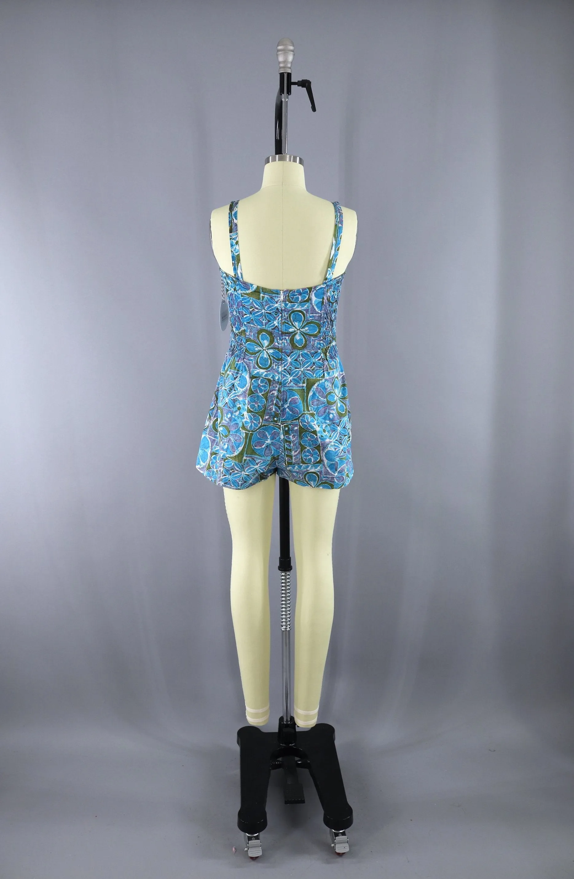 Vintage 1950s Cole Swim Suit / Blue Batik Cotton