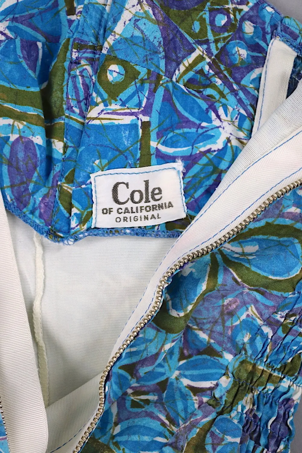 Vintage 1950s Cole Swim Suit / Blue Batik Cotton