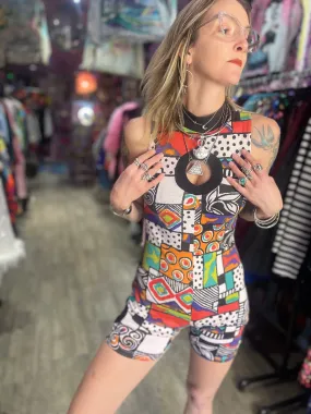 Vintage 90’s Color Block Cut Out Bike Short Romper
