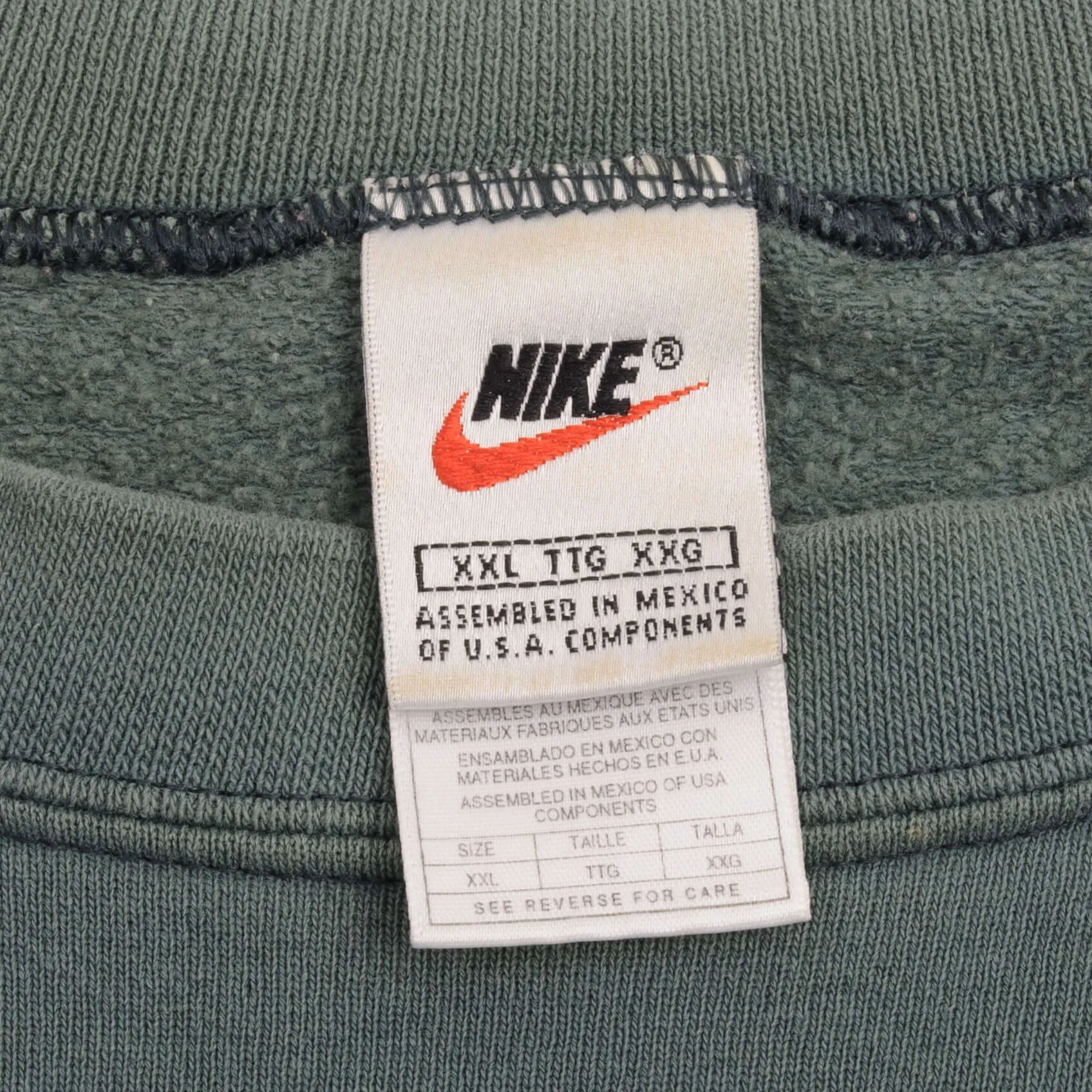 VINTAGE NIKE CLASSIC SWOOSH PINE GREEN SWEATSHIRT 1990S SIZE 2XL