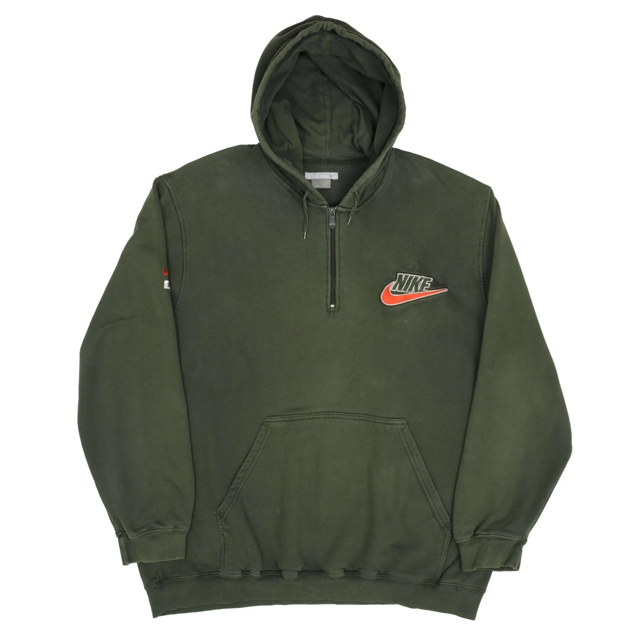 VINTAGE NIKE SWOOSH SPELLOUT GREEN QUARTER ZIP HOODIE SWEATSHIRT 2000S 2XL