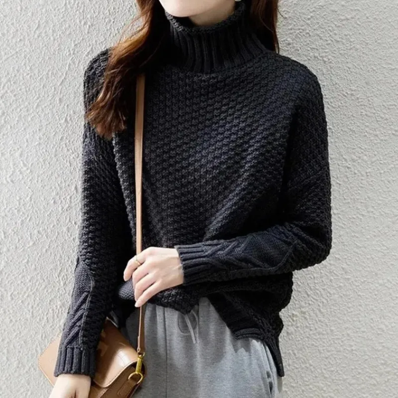 Women's Warm Turtleneck Jumper with Cable Knit Sleeves | Ideal for Autumn/Winter