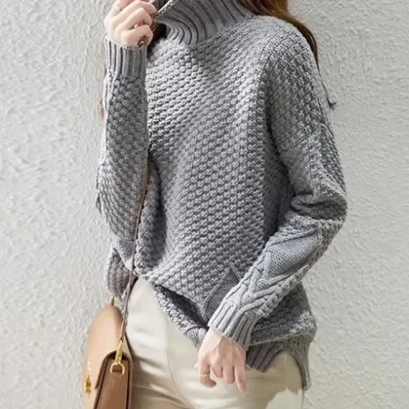 Women's Warm Turtleneck Jumper with Cable Knit Sleeves | Ideal for Autumn/Winter
