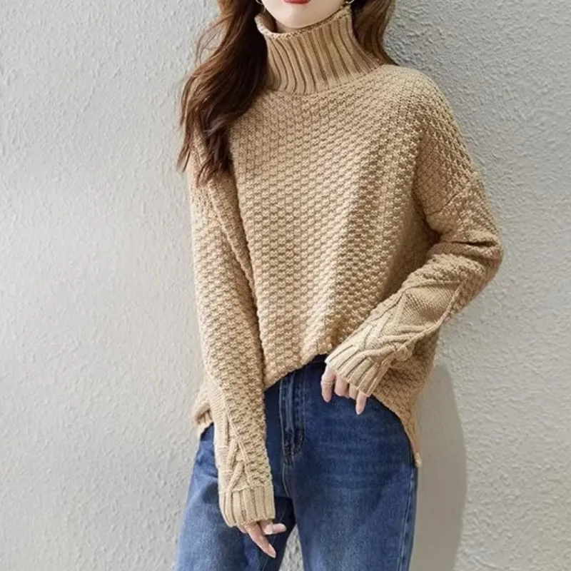 Women's Warm Turtleneck Jumper with Cable Knit Sleeves | Ideal for Autumn/Winter