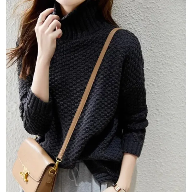 Women's Warm Turtleneck Jumper with Cable Knit Sleeves | Ideal for Autumn/Winter