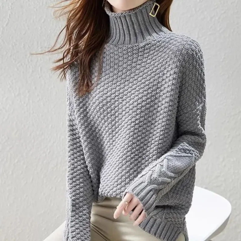 Women's Warm Turtleneck Jumper with Cable Knit Sleeves | Ideal for Autumn/Winter