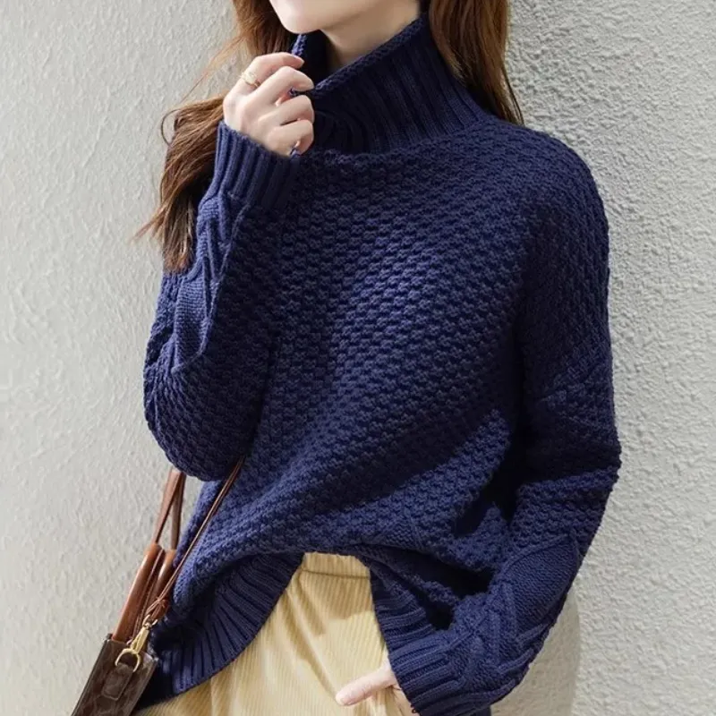 Women's Warm Turtleneck Jumper with Cable Knit Sleeves | Ideal for Autumn/Winter