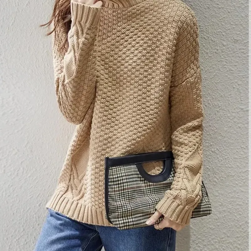 Women's Warm Turtleneck Jumper with Cable Knit Sleeves | Ideal for Autumn/Winter