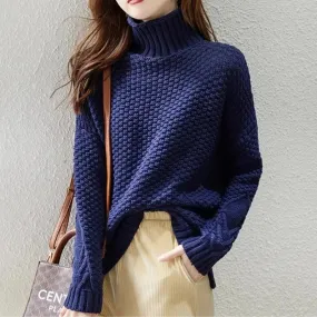 Women's Warm Turtleneck Jumper with Cable Knit Sleeves | Ideal for Autumn/Winter