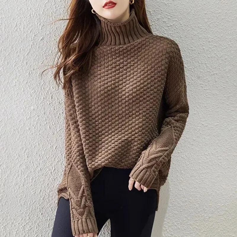 Women's Warm Turtleneck Jumper with Cable Knit Sleeves | Ideal for Autumn/Winter